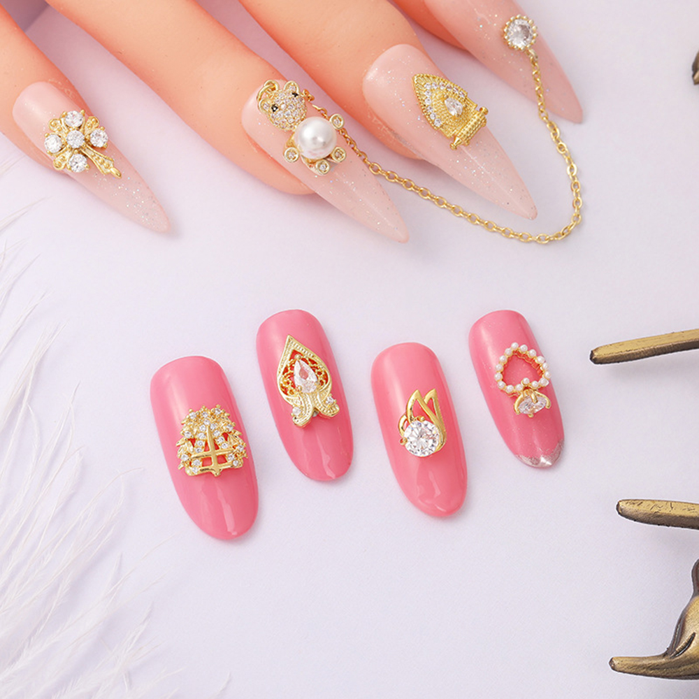 Mxbeauty 2pcs / Set Charms Berlian Imitasi / Bunga / Beruang 3d Untuk Dekorasi Nail Art