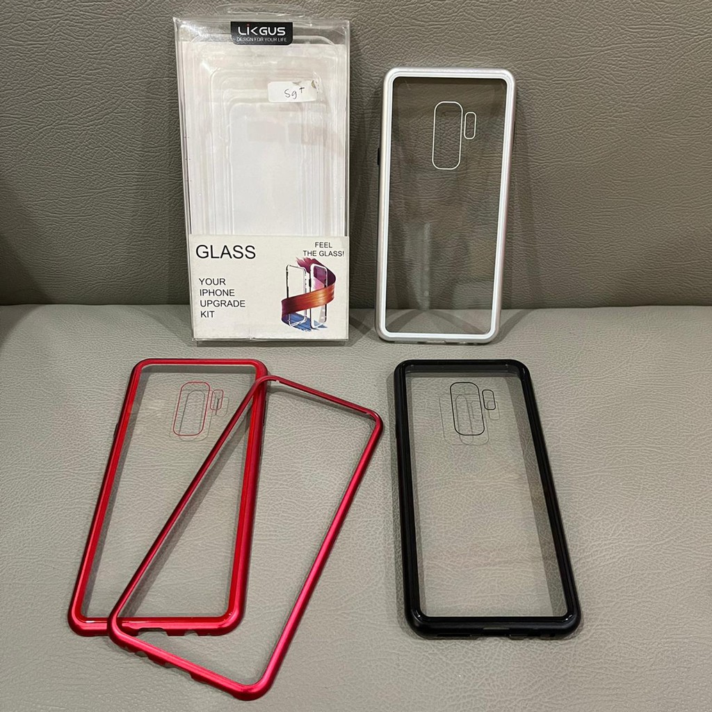 PREMIUM MAGNETIC CASE 2in1 KACA BELAKANG SAMSUNG s8plus s9plus note8 note9 iphone Merah Item Silver