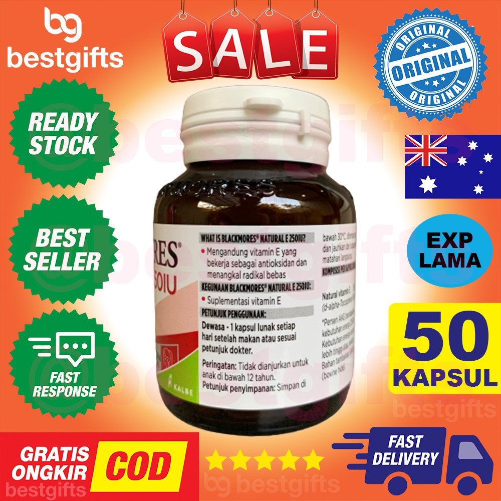 BLACKMORES NATURAL VITAMIN E 250 IU 250IU ANTIOKSIDAN KOLESTEROL DAYA TAHAN TUBUH OKSIDASI 50 KAPSUL