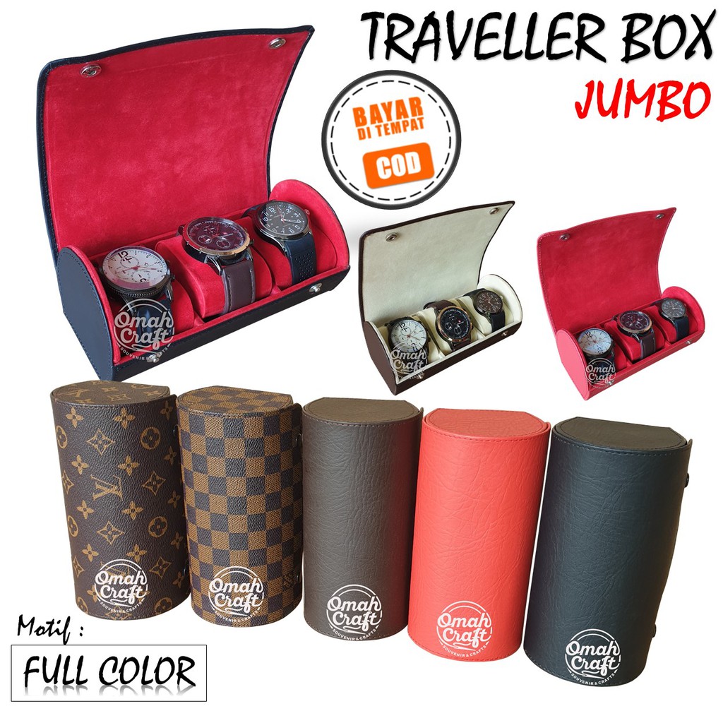 RED FULL - Traveller Watch Box isi 3 / Kotak Jam Tangan / Tempat Jam Tangan