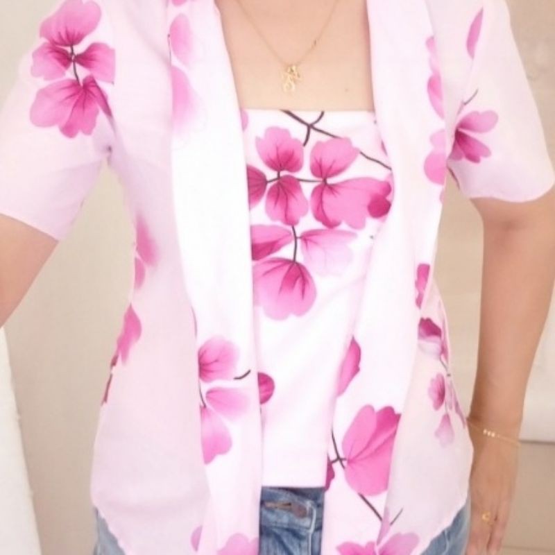 Blouse kebaya encim ,soft pink flower