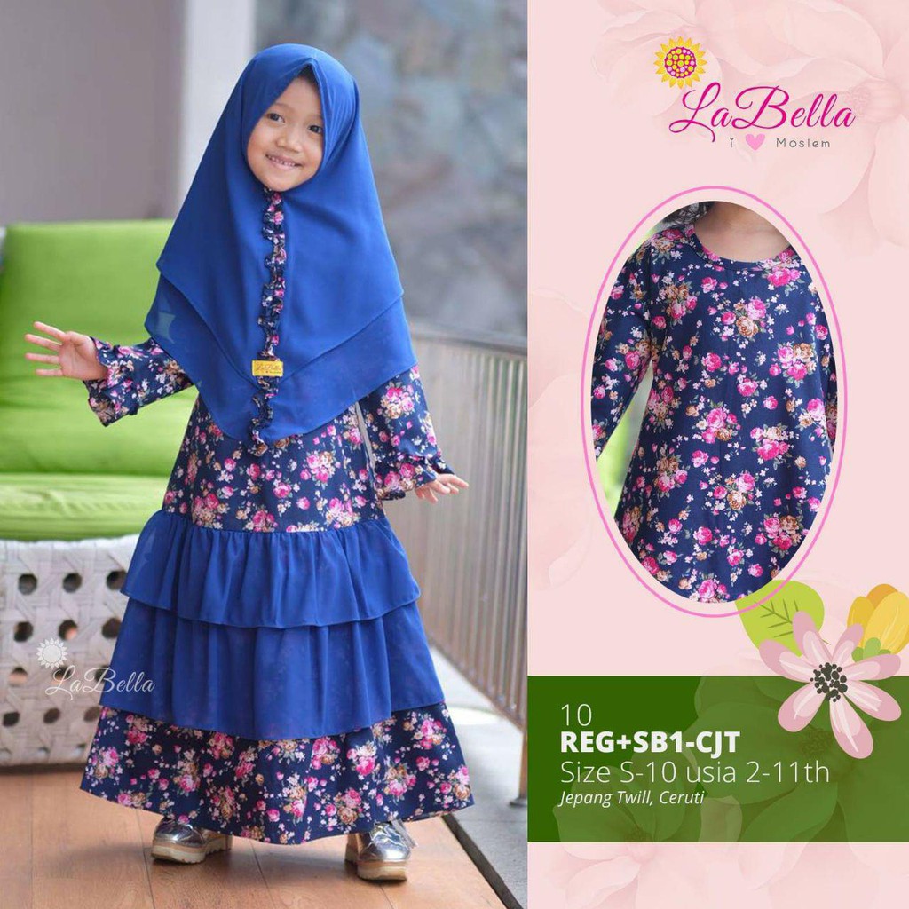 Gamis anak labella jepang twill usia 2-11 tahun