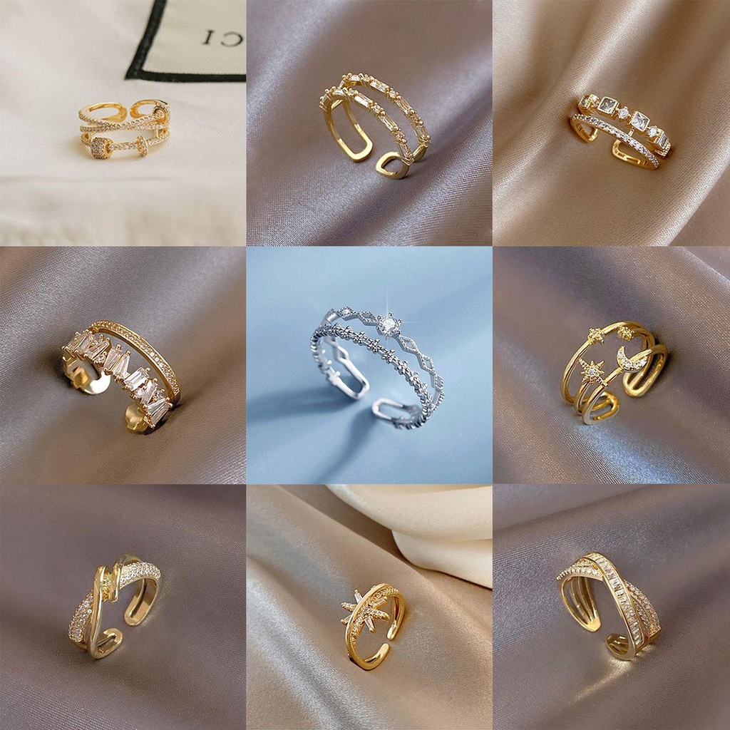 Lily Pembukaan Cincin Wanita Gadis Double Layer Gothic Mewah Cincin Jari Perhiasan