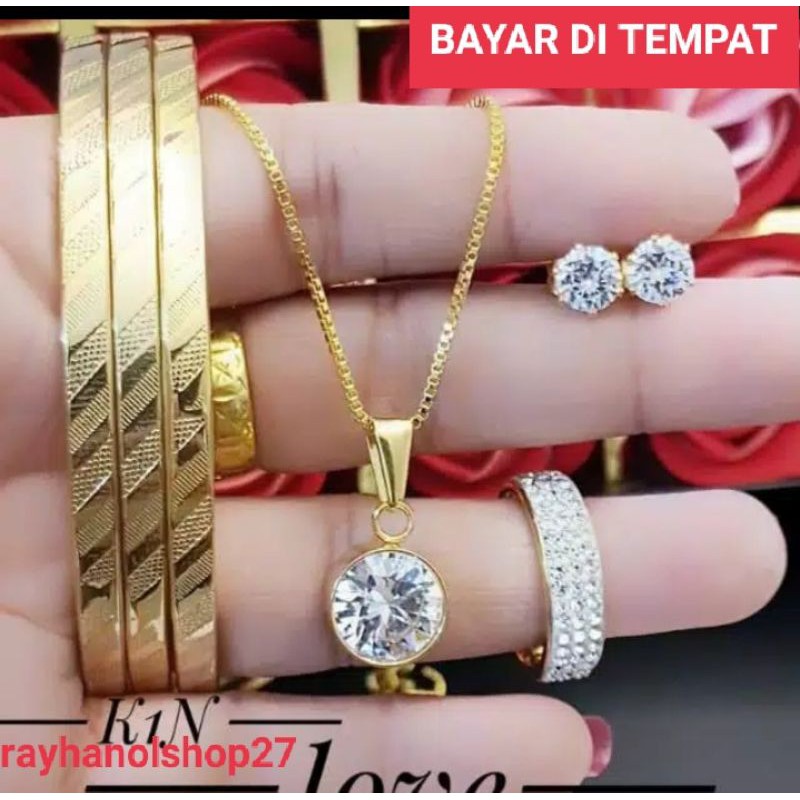 Perhiasan wanita Set Titanium Asli lengkap anti luntur