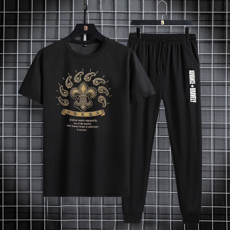 Kaos katun Bermotif Batik-Set pakaian Pria