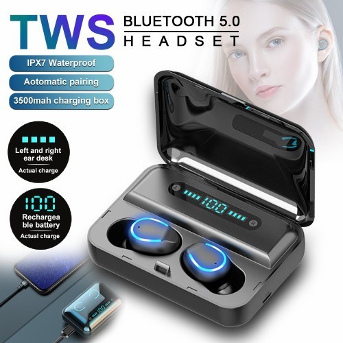 TWS-F9 Tahan Air Headset TWS 5.0 F9 Bluetooth Earphone In-ear Stereo Wireless Headphone Powerbank