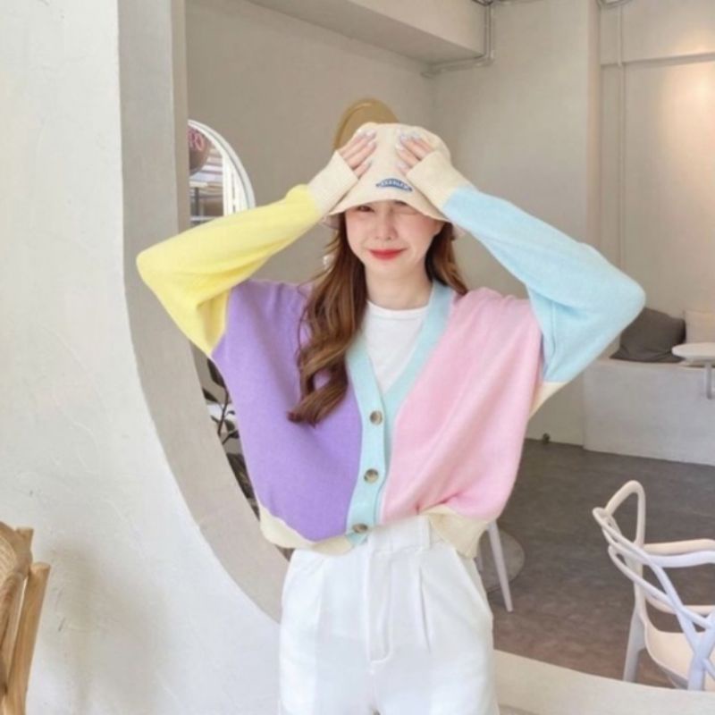 YUTA RAINBOW CARDIGAN KNIT RAJUT PREMIUM HIGH QUALITY KOREAN STYLE | Cardigan Oversize korea | my.fs