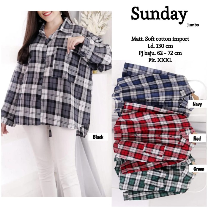 ATASAN KEMEJA KATUN IMPORT JUMBO WANITA MOTIF KOTAK LD130- Sunday