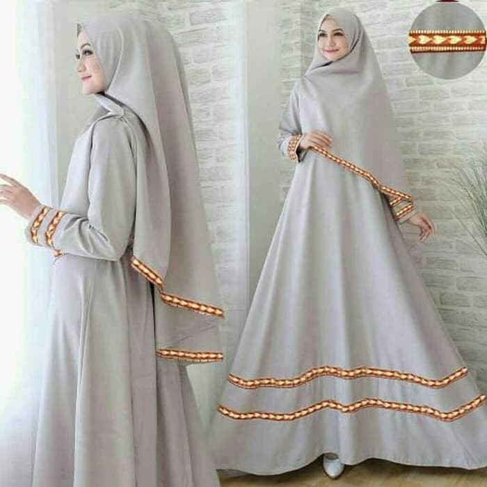 pakaian Gaun muslim ibu islami asd setelan st Hayra syari ABU / Baju wanita hijab muslim maxi dress
