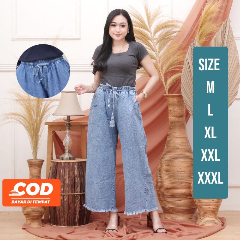 KULOT JEANS JUMBO / SIZE M L XL XXL XXXL / KULOT BIG SIZE SNOW TALI SERUT PREMIUM