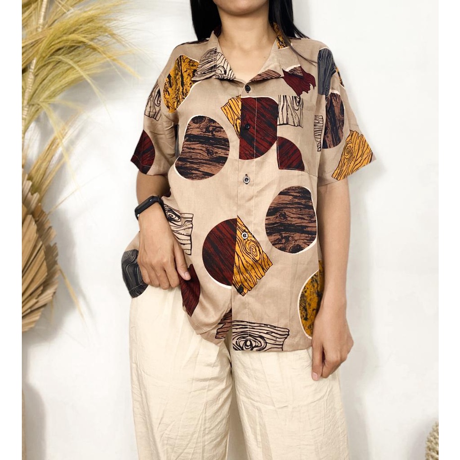 BONAMI PATTERN SHIRT/KEMEJA MOTIF KAYU/KEMEJA RAYON LENGAN PENDEK/OVERSIZED SHIRT