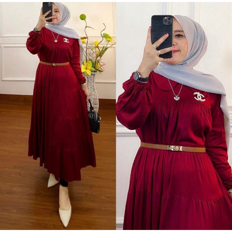 Binti Nirina Maxi Dress Jumbo Crinkle Premium Motif Polos Maxy Gamis Muslim Wanita LD 140 Big Size B