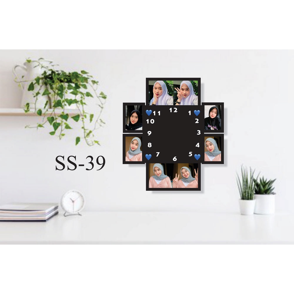 Jam dinding kayu vintage frame foto karakter kartun BISA CUSTOM FOTO SS-39