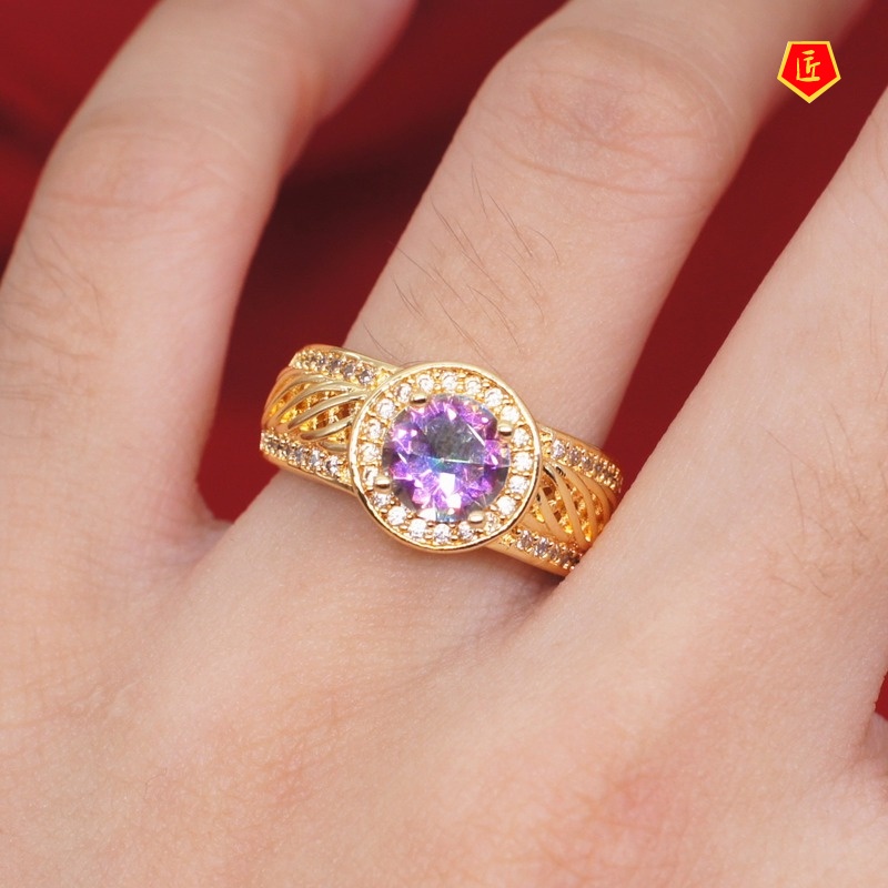 [Ready Stock]Fashion Personality Colored Gems Gold Ring