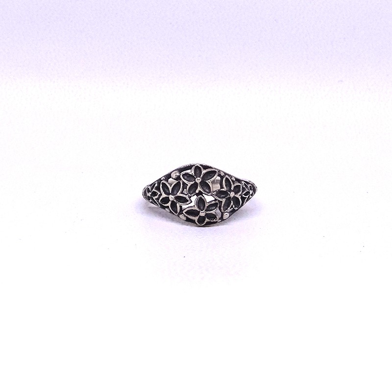 Cincin Ring Perak Silver Bali 925 Ukir Bunga Kembang Etnik Bakar Oval Pria Laki Wanita Keren Elegan