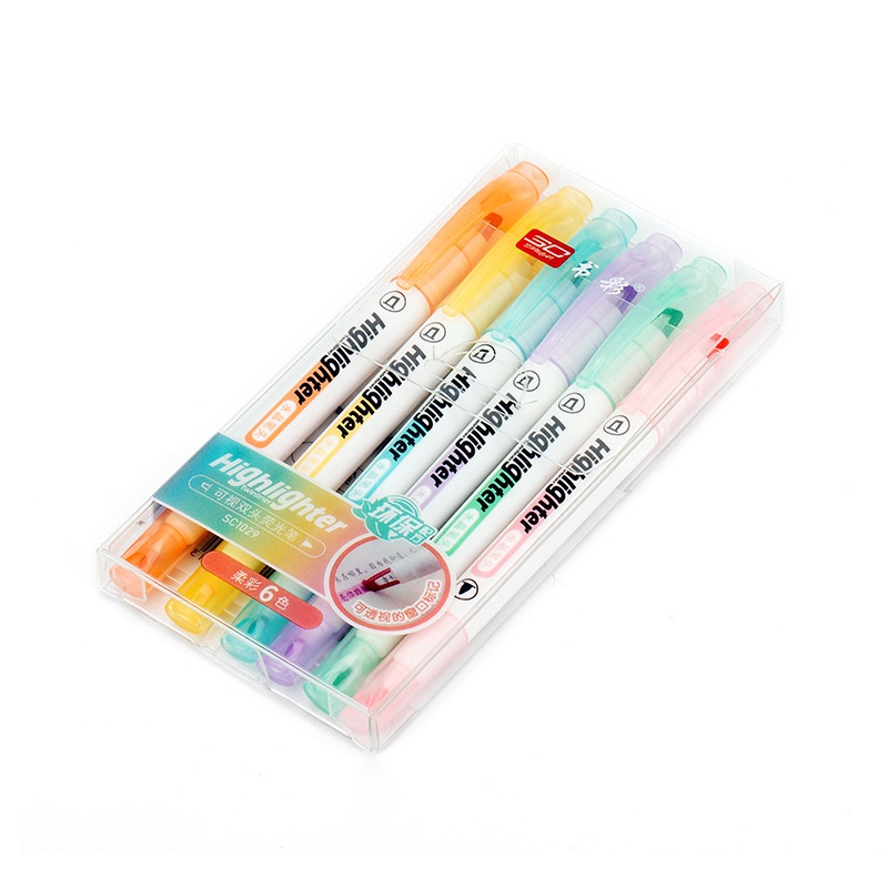 6Pcs/set Double-headed Fluorescent Highlight Pens / Dual Tip Markers Pens for Students Painting Art Drawing Doodling Marking Stationery