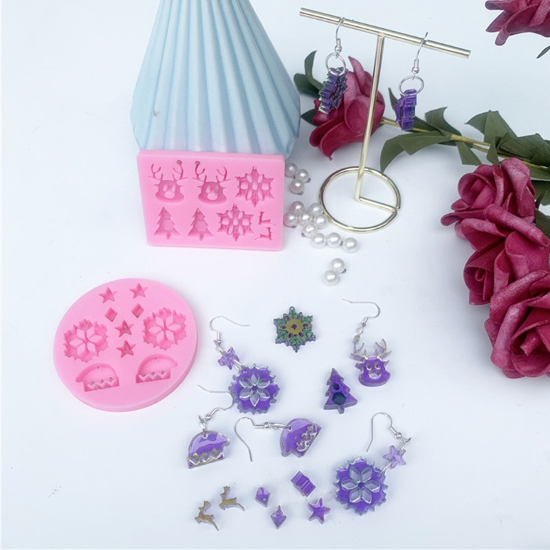 SiyCetakan Resin Bentuk Pohon Natalsnowflake Bahan Silikon Untuk Liontin Kalunganting