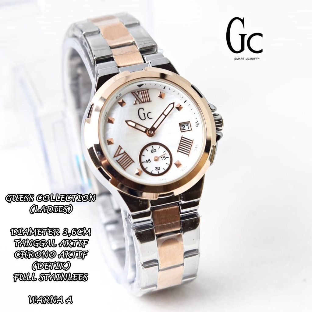 JAM TANGAN WANITA GC FULL STAINLEES BODY BULAT TANGGAL &amp; CHRONO AKTIF