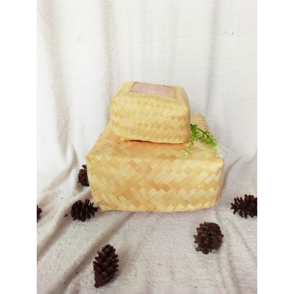 Premium Product Best Quality Besek Bambu Kotak Besek Kotak Bambu Mika Isi 2 ( Besar, Kecil) aestetic