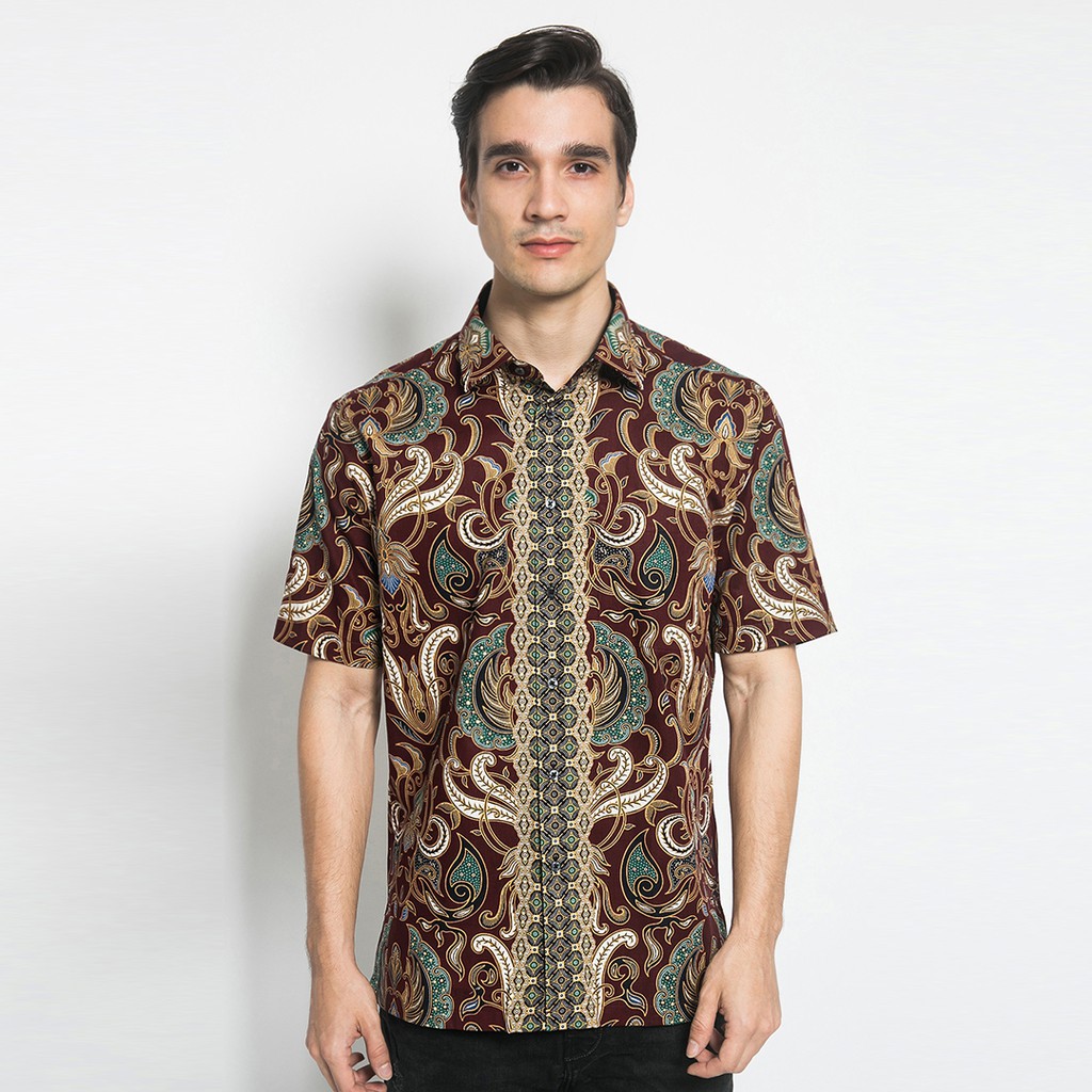 kemeja Alisan Bayar COD Alisan Kemeja Lengan Pendek Batik Kombinasi 10478 Merah diskon murah