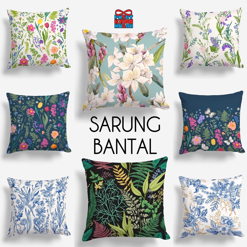 COVER SARUNG Bantal Sofa Print Motif Flower Garden Bunga Floral 40x40 cm - Pusat Kado Murah