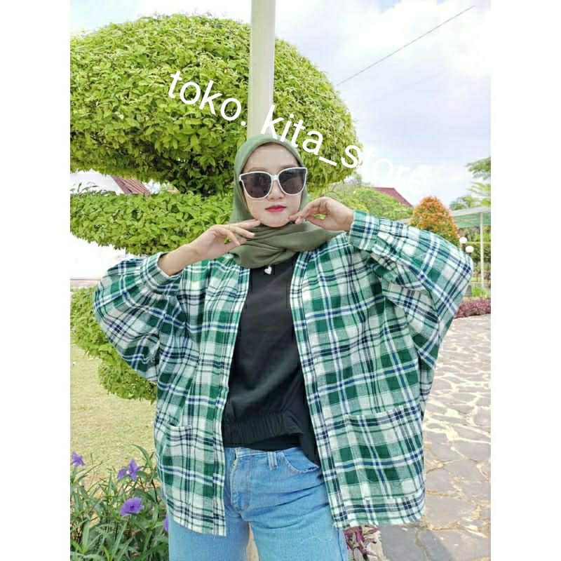 Outer Balon Grid Flanel Cardigan Ballon Outher Cardy Oversize