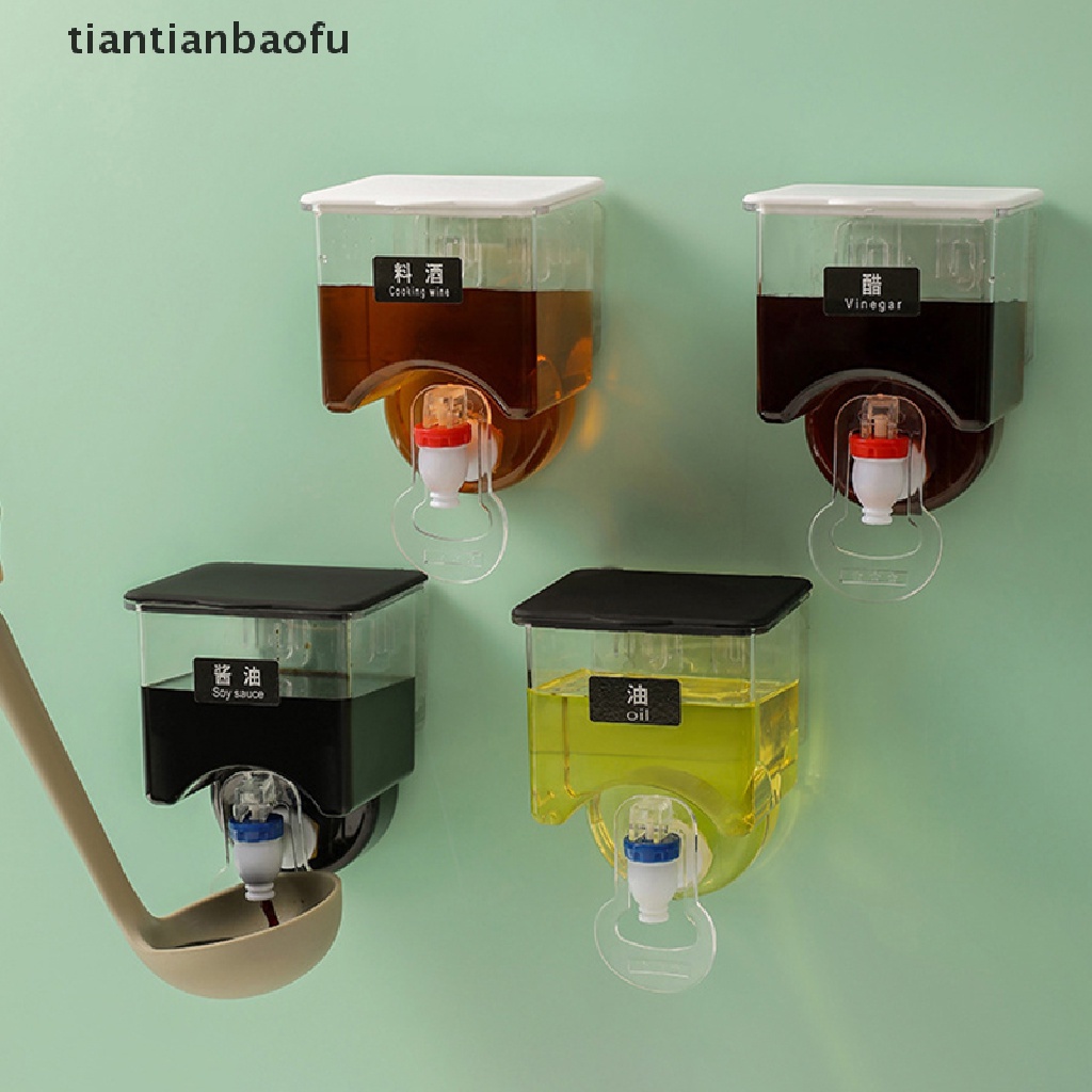 1 Pc Botol Dispenser Minyak Bumbu Cair Bebas Perforasi Model Tempel Dinding Untuk Dapur