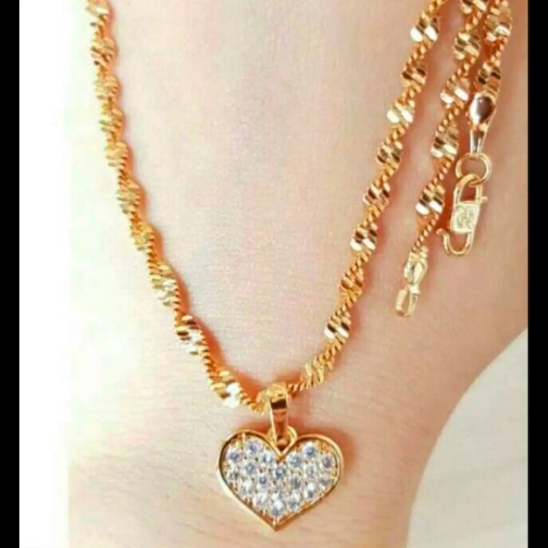 Kalung melintir+liontin love permata