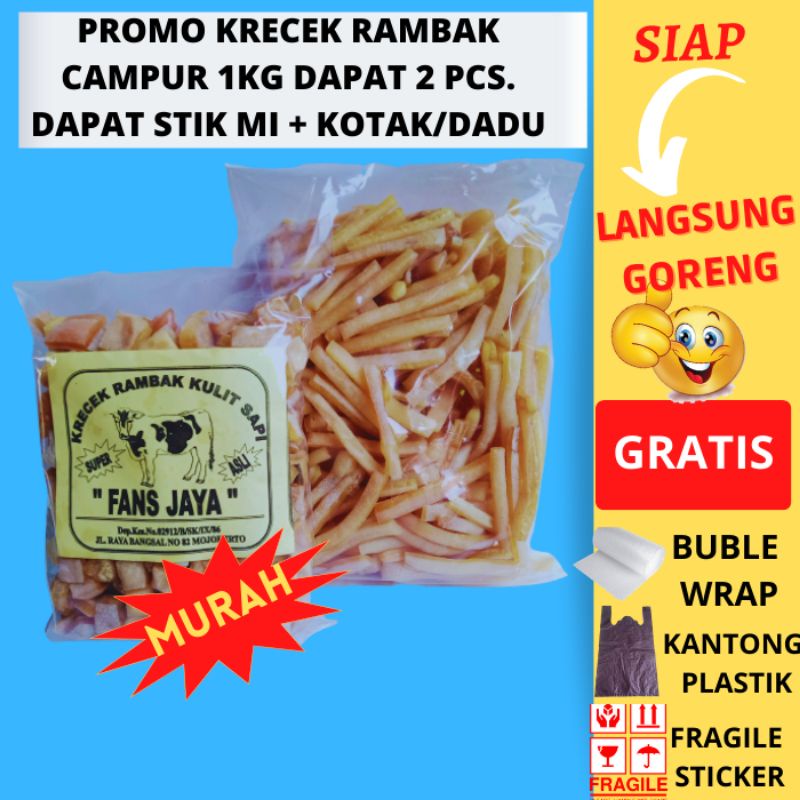 

KRECEK RAMBAK KULIT SAPI 1KG CAMPUR DAPAT 2 PCS. STIK MI + DADU/KOTAK