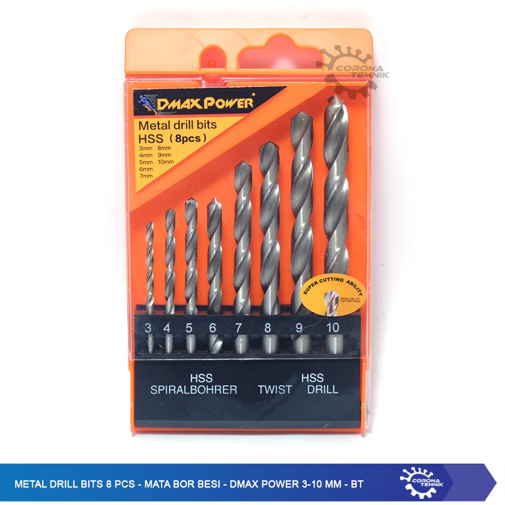 Metal Drill Bits 8 Pcs - Mata Bor Besi - Dmax Power 3-10 mm - BT