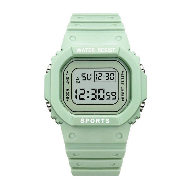 JAM TANGAN RUBBER DIGITAL SEGI DW-5600 GROSIR MURAH KARET SPORT LED PRIA WANITA COUPLE JF052-Mint