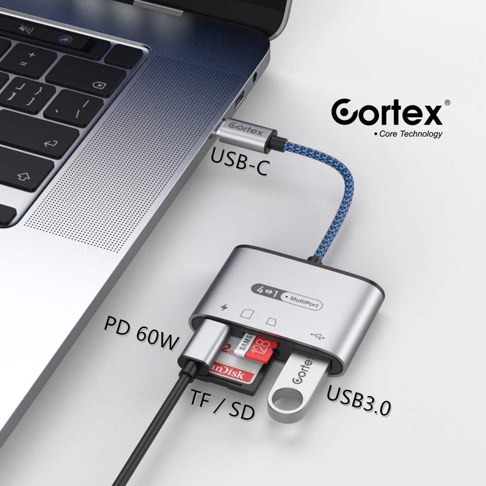 Cortex MH371 MH372 HUB- USB C/Type-C To USB 3.0 + SD/TF Card + 60W Charging 3in1/4in1 Reader Adapter