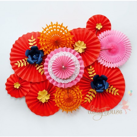 

A SET OF PAPER FAN - REDDISH ORIENTAL