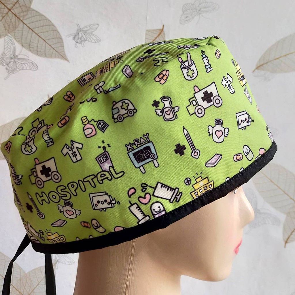 Topi Medis / Scrub Hat / Surgical Cap Printing Motif Hospital