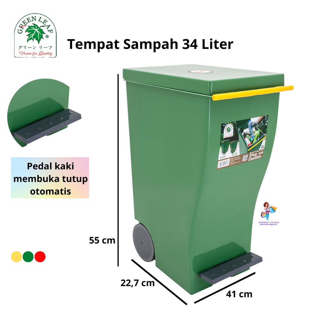 Tempat Sampah Injak 34 Liter Green Leaf 2129