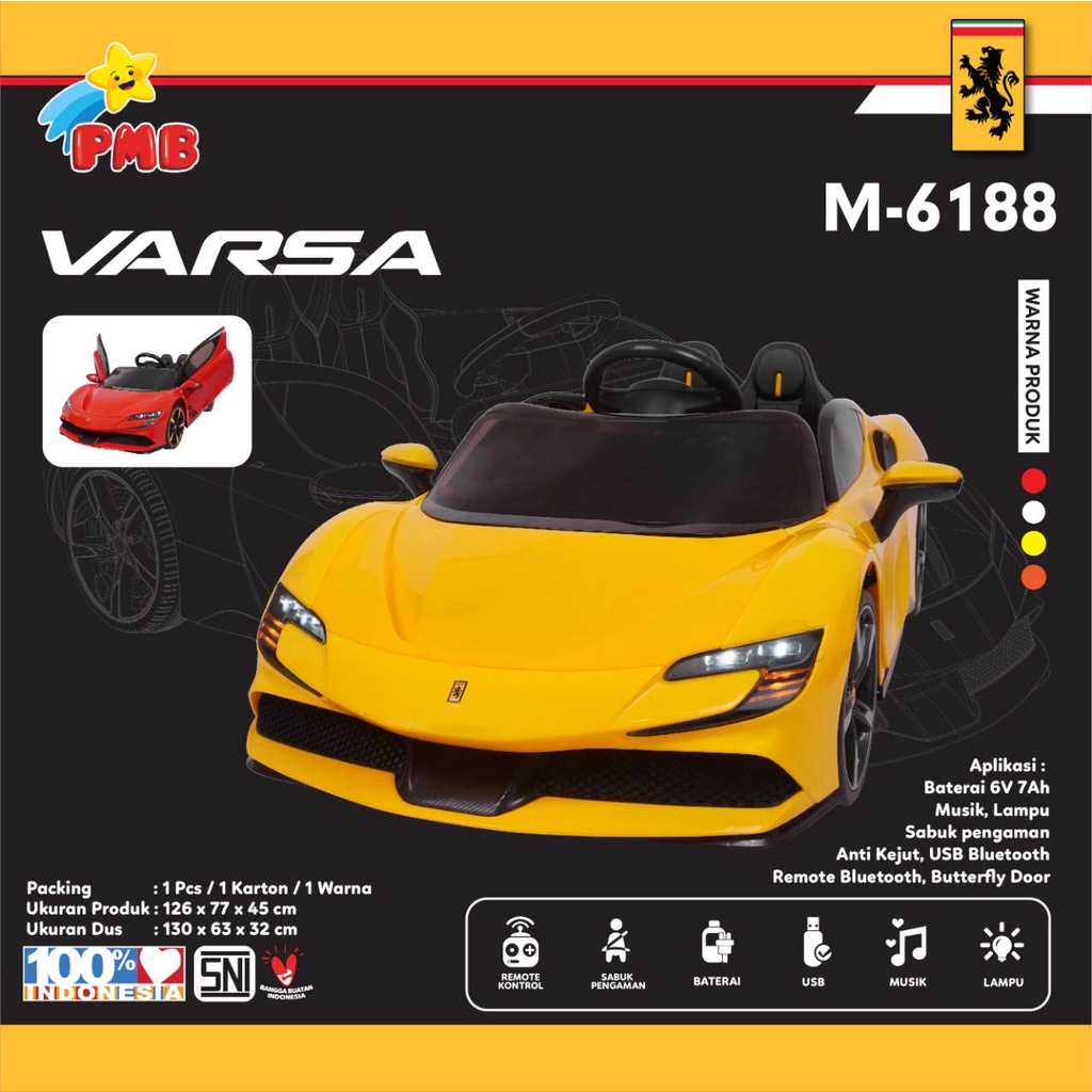 Mobil Aki Mainan Anak Remote Control PMB TOYS  Varsa TYPE M6188 Ferrari SNI Garansi Termurah Murah-3