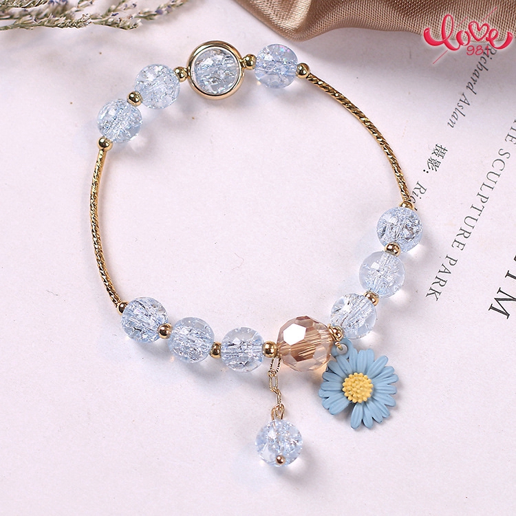 Gelang Tangan Rantai Aksen Bunga Daisy Kecil Hias Kristal Imitasi Untuk Wanita