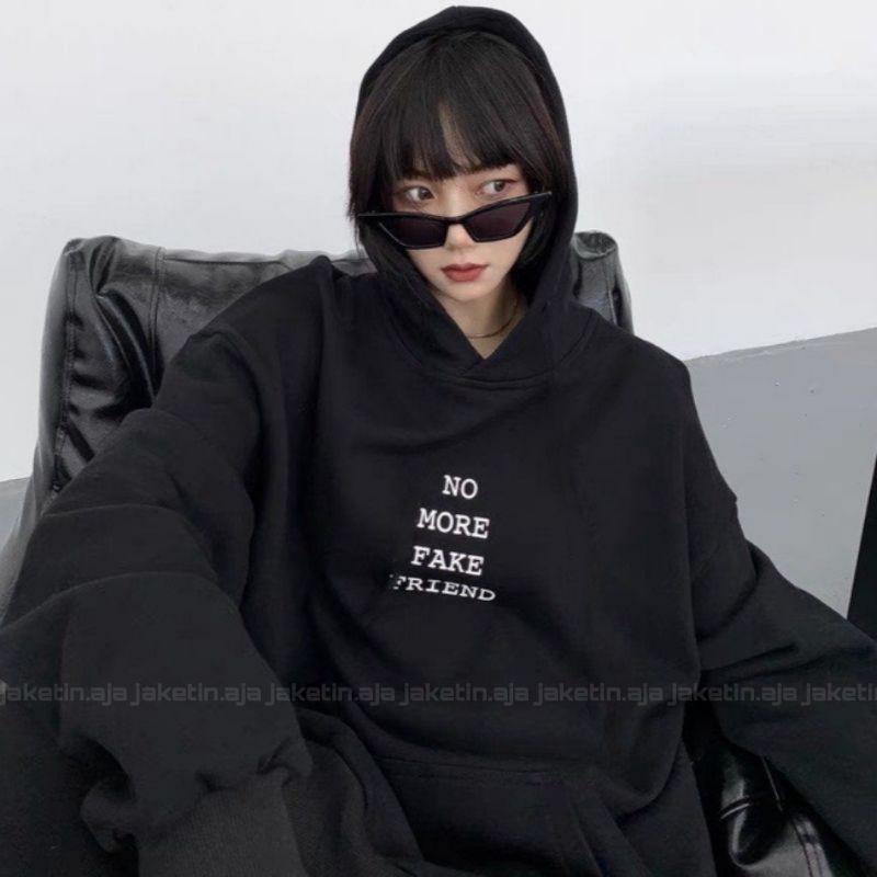 (S - XXXXL 5XL 6XL) Hoodie Bigsize NO MORE FAKE FRIEND Unisex Jaket Jumper Korean Tumblr Quotes Word Street Style Streetwear Jumbo Oversize Unisex Pria Wanita