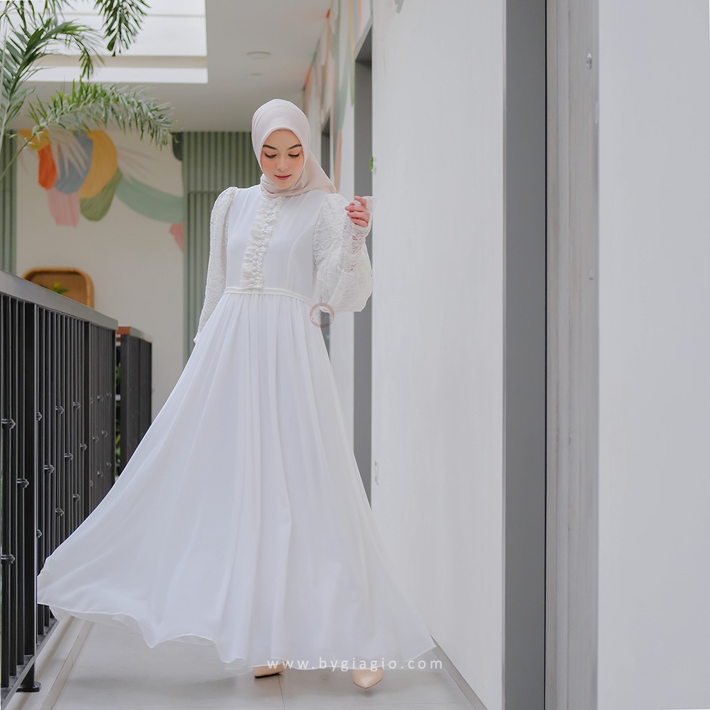 CAMILIA DRESS BYGIAGIO gaun kondangan dress akad simple gaun wedding pernikahan baju muslim putih dress lamaran elegan pakaian wanita pesta elegan fashion korea dres lebaran cantik anggun mewah nyaman gaun vintage fashion dress bahan baby doll lace furing