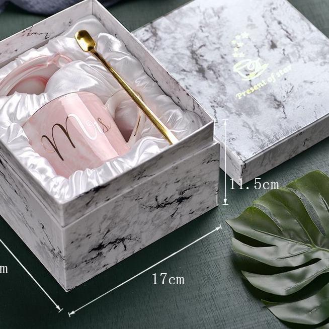 ♦ BERN Marble Glass Set / Mr & Mrs Glass / Couple glass / Mug (FULL SET DGN BOX, TIDAK DAPAT PAPERBA