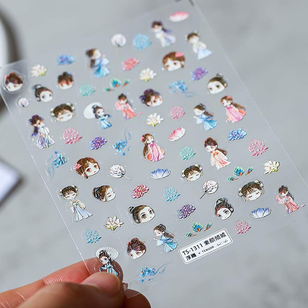 Needway   Stiker Kuku Cina Fashion Gaya Antik Karakter Cina Merak Bunga Perekat Diri Nail Art Dekorasi