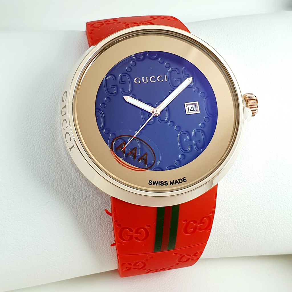 TERBARU - JAM TANGAN WANITA KASUAL GUCCI DATE RUBBER ROSE GOLD