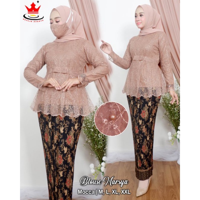 ADE> REALPICT SET KEBAYA MARSYA / KEBAYA TULLE BORDIR / OUTFIT KEBAYA PESTA / KEBAYA WISUDA MODERN-Mocca