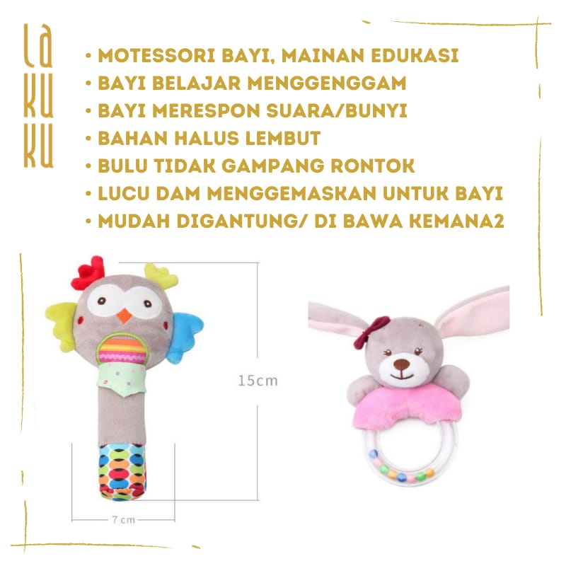 Lakuku - Baby Rattle Toys Mainan Hand Stick Bayi Sensorik Squaker