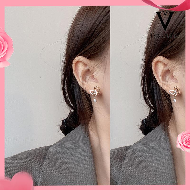 [COD]1 pasang anting stud kristal busur-FA