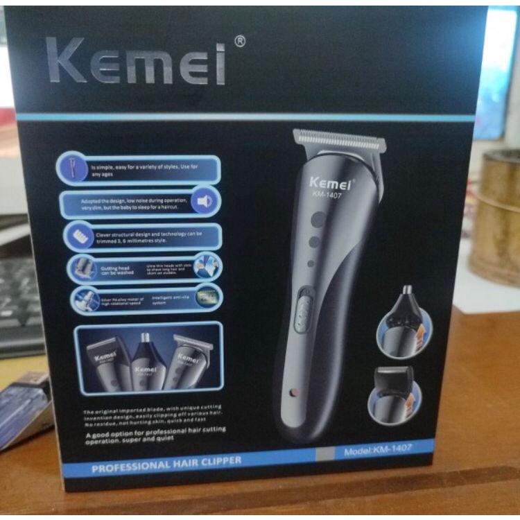 COD ✅ Kemei KM1407 Hair Clipper Cukuran Rambut Pria Wanita3 In 1 Pemangkas Rambut Rechargeable Alat Cukur Listrik Pria Murah