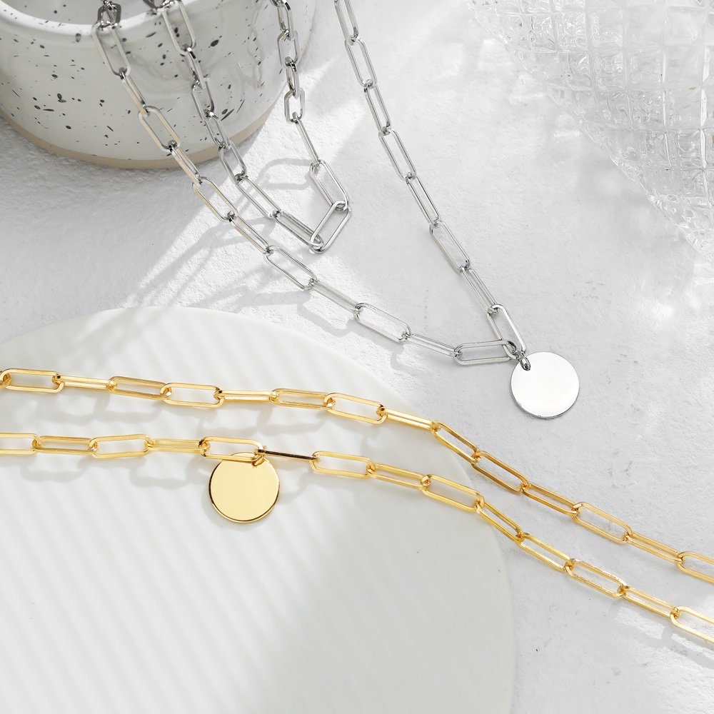 Kalung Choker Rantai Klavikula Lapisan Ganda Bahan Alloy Warna Emas Perak Gaya Vintage Untuk Wanita