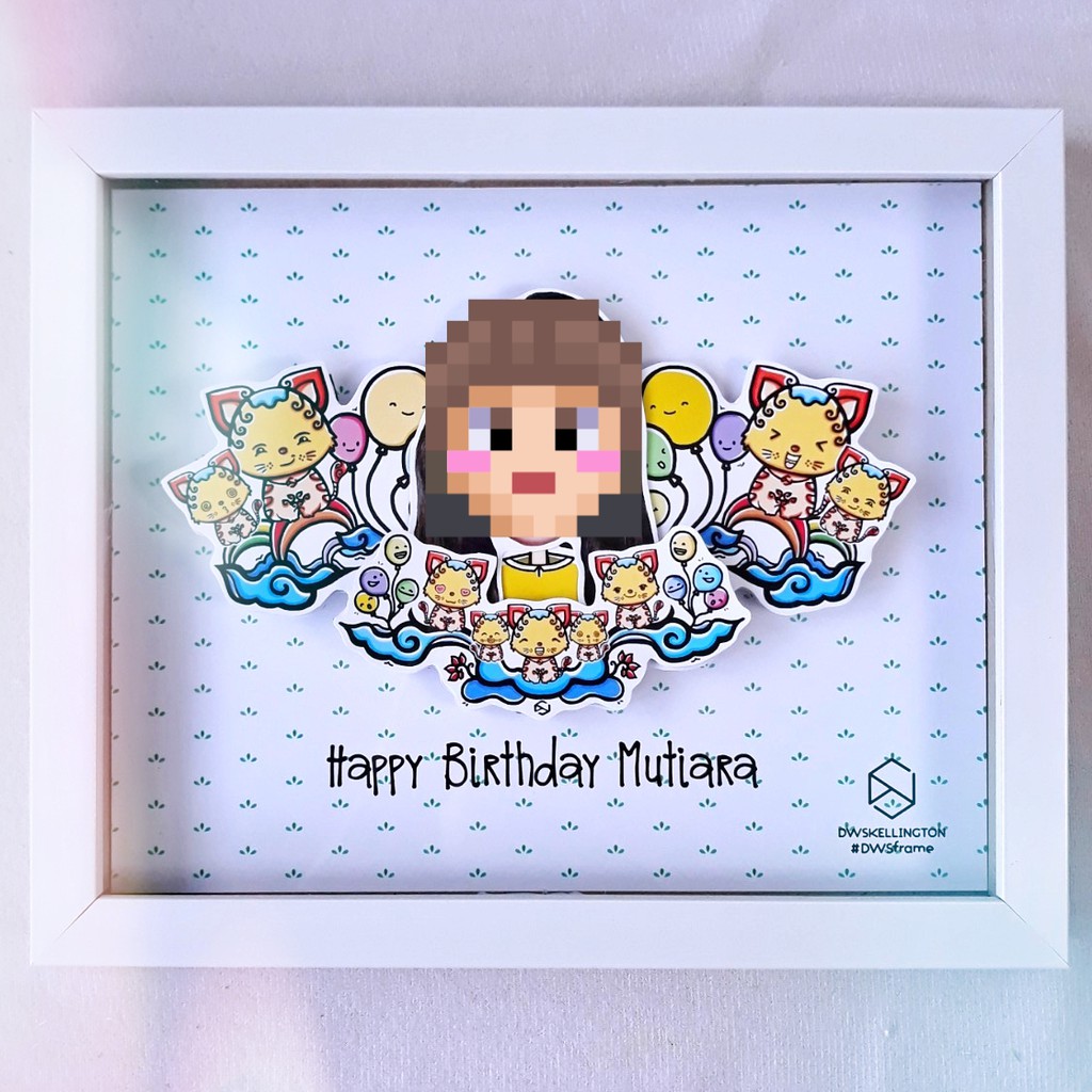 Doodle Cat Kucing Kado Ulang Tahun Bingkai Pop Up Frame Custom Wajah Doodle Art DWSKELLINGTON