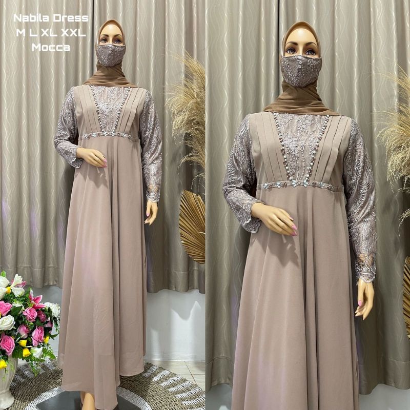 Permata Olshop / Nabila Dress NF / Gamis Pesta Mewah / Kebaya Gamis Modern / Dress Kondangan / Gamis / Kebaya Modern