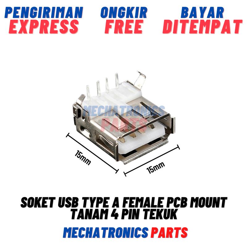 [SOC-9158] SOKET USB TYPE A FEMALE PCB MOUNT TANAM 4 PIN TEKUK